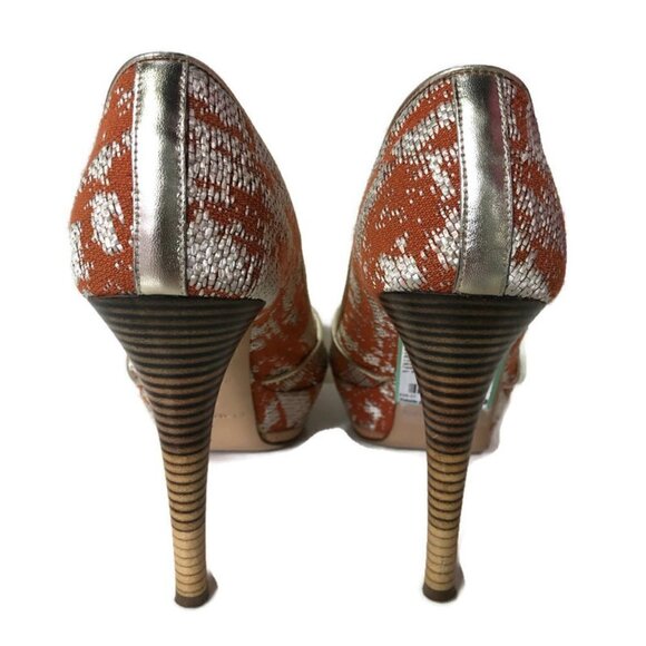 Claudia Ciuti Orange & Gold Platform Peeptoe Heels - Picture 3 of 5